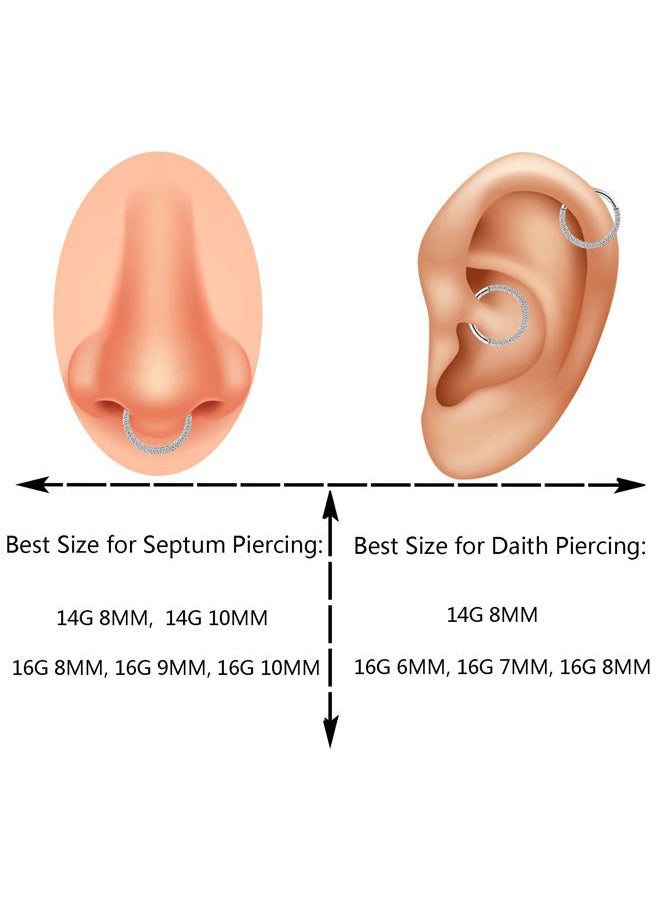 showself Surgical Steel Septum Ring Daith Piercing Jewelry Paved with Grade 3A Cubic Zirconia, Gauge 14G 16G | Diameter 6MM 7MM 8MM 9MM 10MM | Color White Black Pink Red Green Colorful and Blue, 8mm, - Image 5