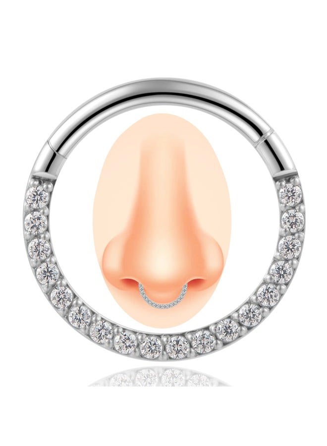 showself Surgical Steel Septum Ring Daith Piercing Jewelry Paved with Grade 3A Cubic Zirconia, Gauge 14G 16G | Diameter 6MM 7MM 8MM 9MM 10MM | Color White Black Pink Red Green Colorful and Blue, 8mm, - Image 1