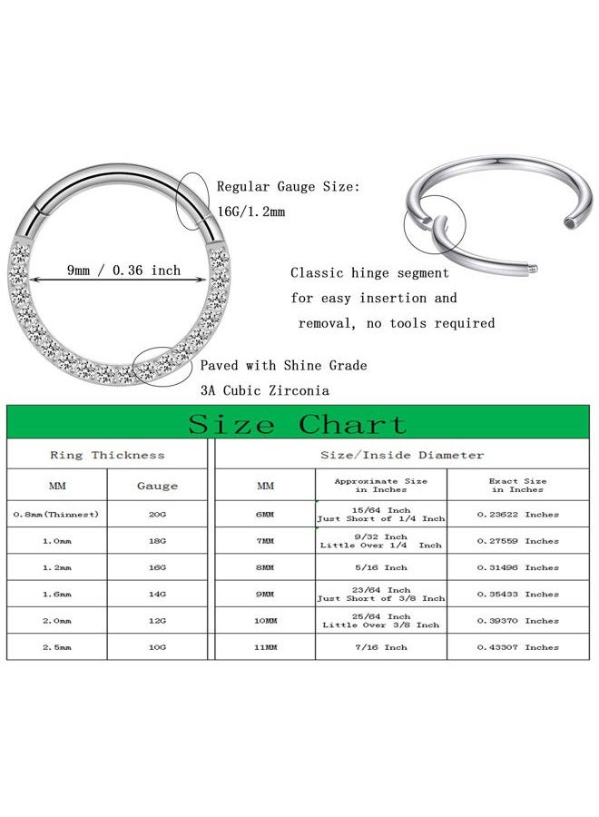 showself Surgical Steel Septum Ring Daith Piercing Jewelry Paved with Grade 3A Cubic Zirconia, Gauge 14G 16G | Diameter 6MM 7MM 8MM 9MM 10MM | Color White Black Pink Red Green Colorful and Blue, 8mm, - Image 4