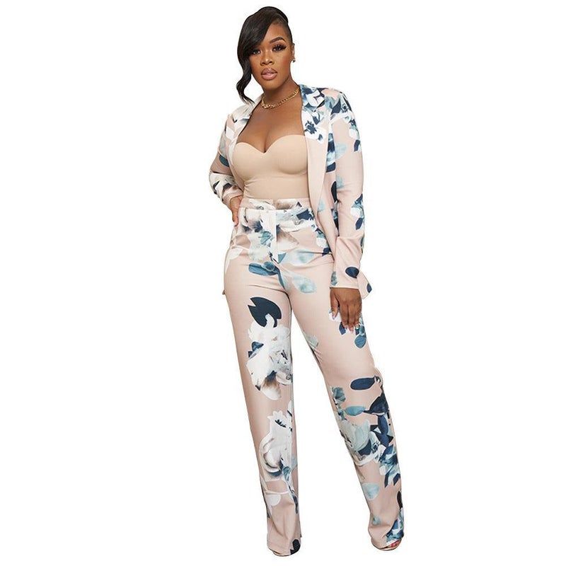 Chic Printed Ladies Casual Pants Suit flesh color - Image 3