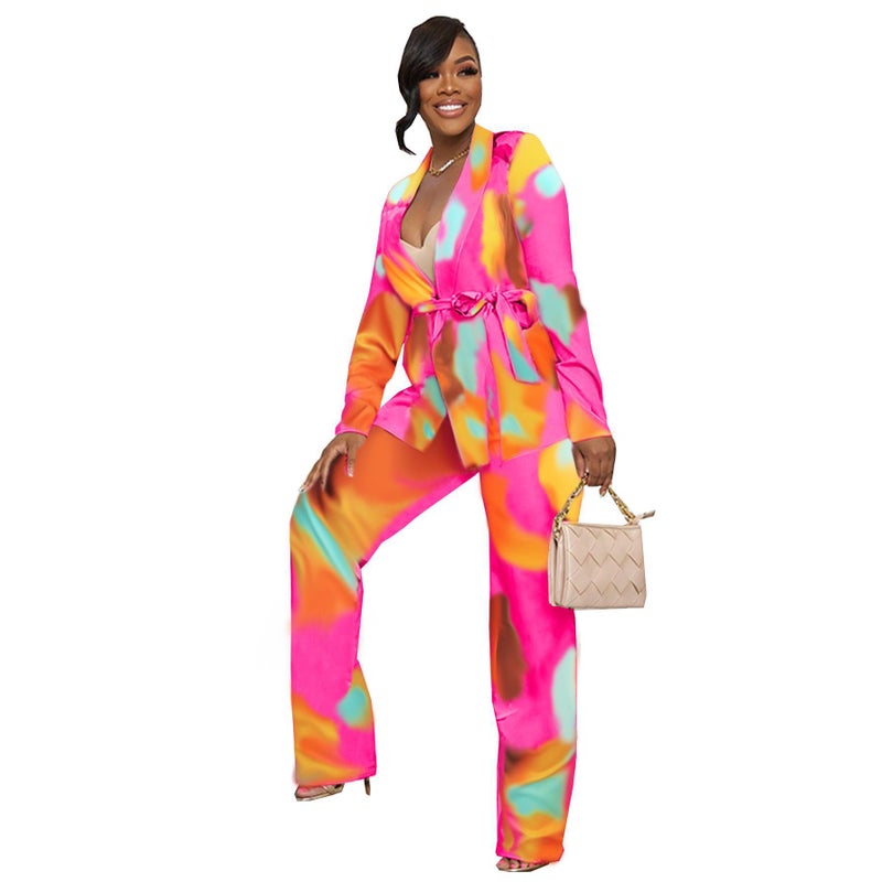 Chic Printed Ladies Casual Pants Suit flesh color - Image 4