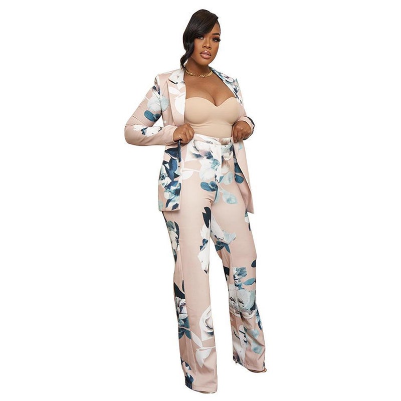 Chic Printed Ladies Casual Pants Suit flesh color - Image 5
