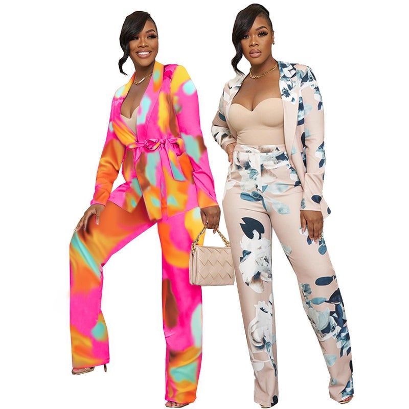 Chic Printed Ladies Casual Pants Suit flesh color - Image 2