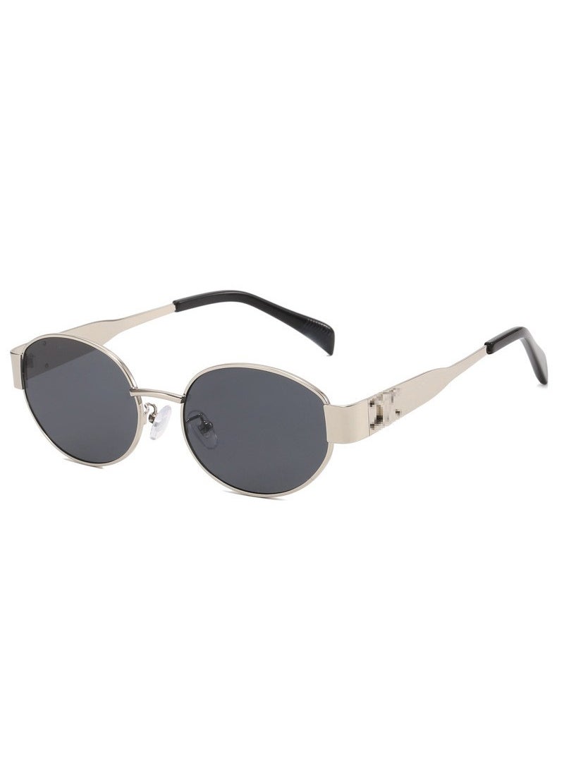 Generic Vintage Inspired Oval Sunglasses for Women Silver frame black gray sheet 