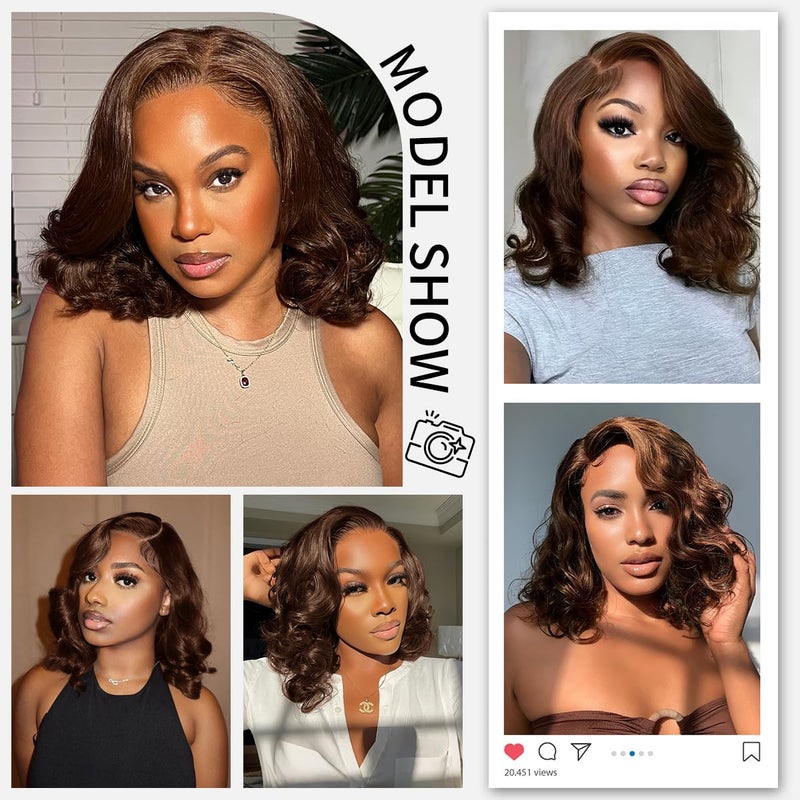 Tinashe Wear and Go Glueless Bob Wigs Human Hair Black Brown 5x6 HD Lace Closure Wigs Pre Plucked Bob Body Wave Lace Front Wigs Short Wigs for Black Women (Loose Body Bob Wig #3, 12inch) - Image 5