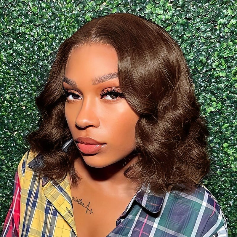 Tinashe Wear and Go Glueless Bob Wigs Human Hair Black Brown 5x6 HD Lace Closure Wigs Pre Plucked Bob Body Wave Lace Front Wigs Short Wigs for Black Women (Loose Body Bob Wig #3, 12inch) - Image 1