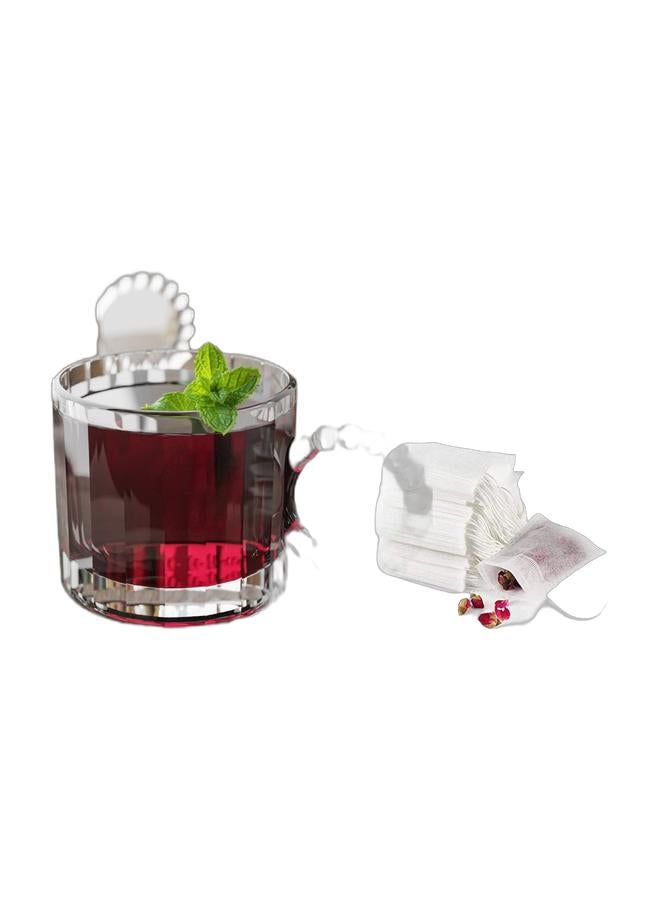 Bubbly tea mug set – 3-piece transparent 330ML glass cups, elegant durable mugs for hot drinks, tea, coffee & Tea filter bags 100 pack disposable empty tea bags, loose leaf tea infuser drawstring seal tea bags multipurpose non-woven fabric sachet bags for coffee spice herbsBundle - Image 1