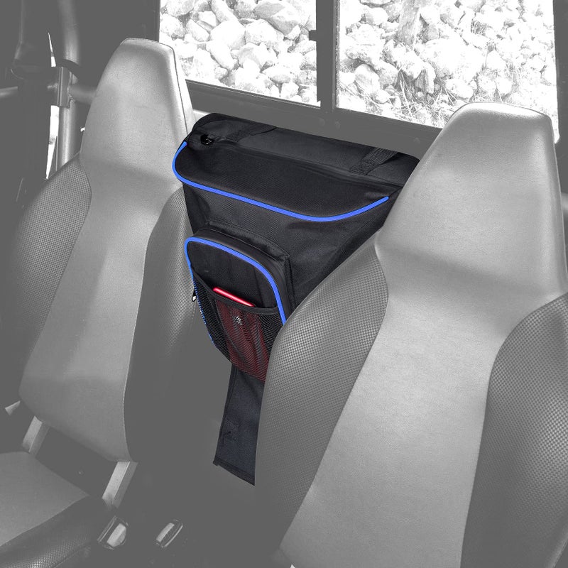Sresk Center Seat Storage Bag Compatible with Polaris RZR XP 1000 Turbo S 800 900 570 RZR Accessories UTV Cab Pack Storage Bag with Multiple Pockets Blue Piping