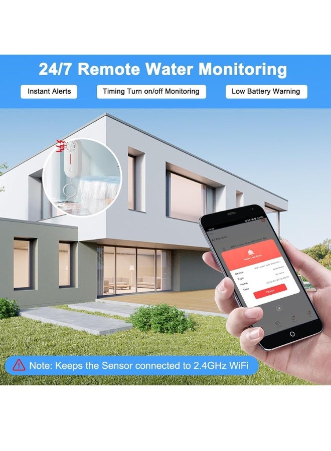 Chase Up Water Sensor for Leaks WiFi Smart Water Leak Detector Sump Pump Alarm Level Sensor 2 in 1 Detector, 100dB Adjustable Volume Control Flood Alarm for Basements(only Supports 2.4GHz Wi-Fi), 1PC - Image 4
