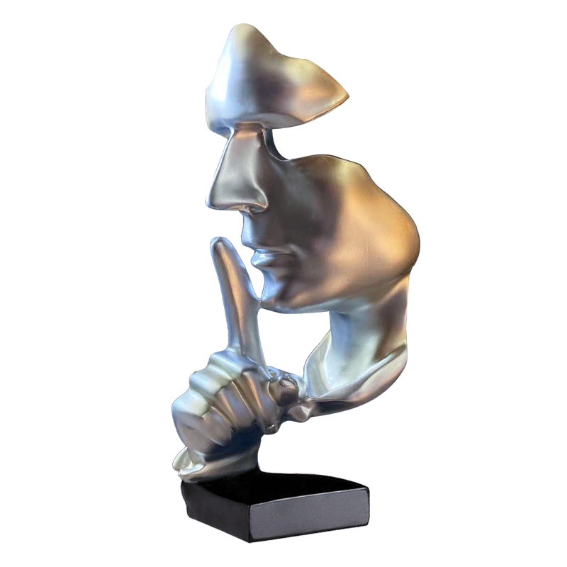 aboxoo Abstract Statues Silence is Gold Decorative ObjectsModern and Simple Resin FigurineDesk Decoration for Office Home Piano DecoLarge Silver