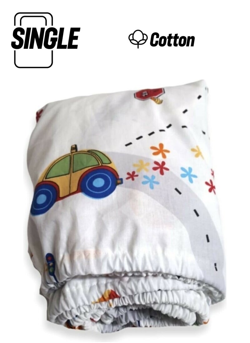 Bebek Özel Baby Special 100% Cotton Baby and Child Elastic Sheet with Traffic Trolley 80X160  - Image 1