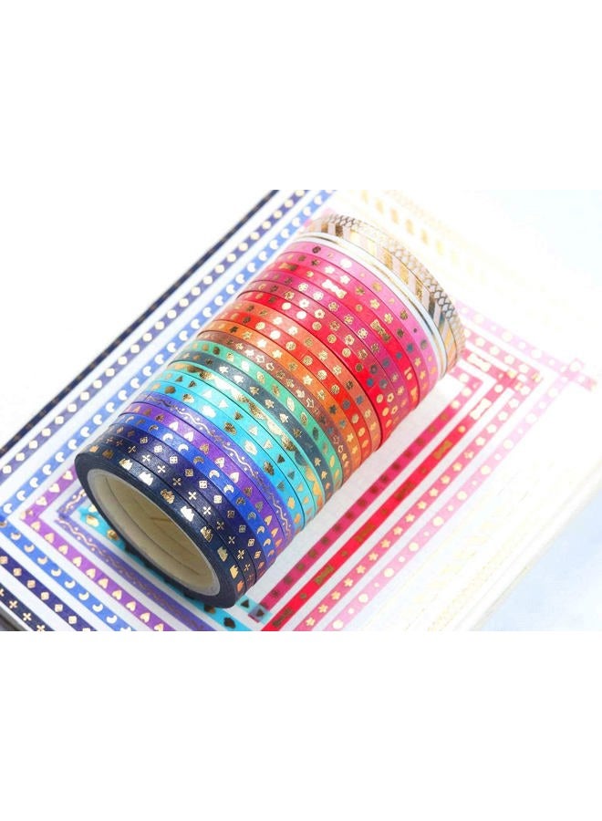 YUBX 24 Rolls Washi Tape Set,Foil Gold Skinny Decorative Masking Tape,3MM Wide Scrapbook Tape for DIY Craft Art Projects Bullet Journal Gift Wrapping ((Skinny 24) - Image 3