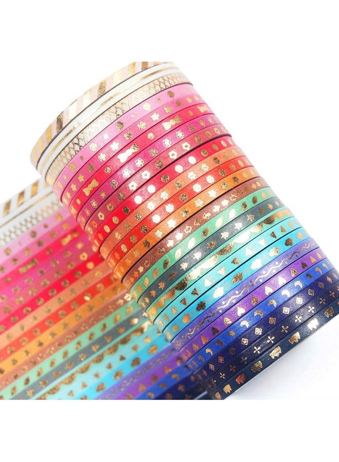 YUBX 24 Rolls Washi Tape Set,Foil Gold Skinny Decorative Masking Tape,3MM Wide Scrapbook Tape for DIY Craft Art Projects Bullet Journal Gift Wrapping ((Skinny 24) - Image 2