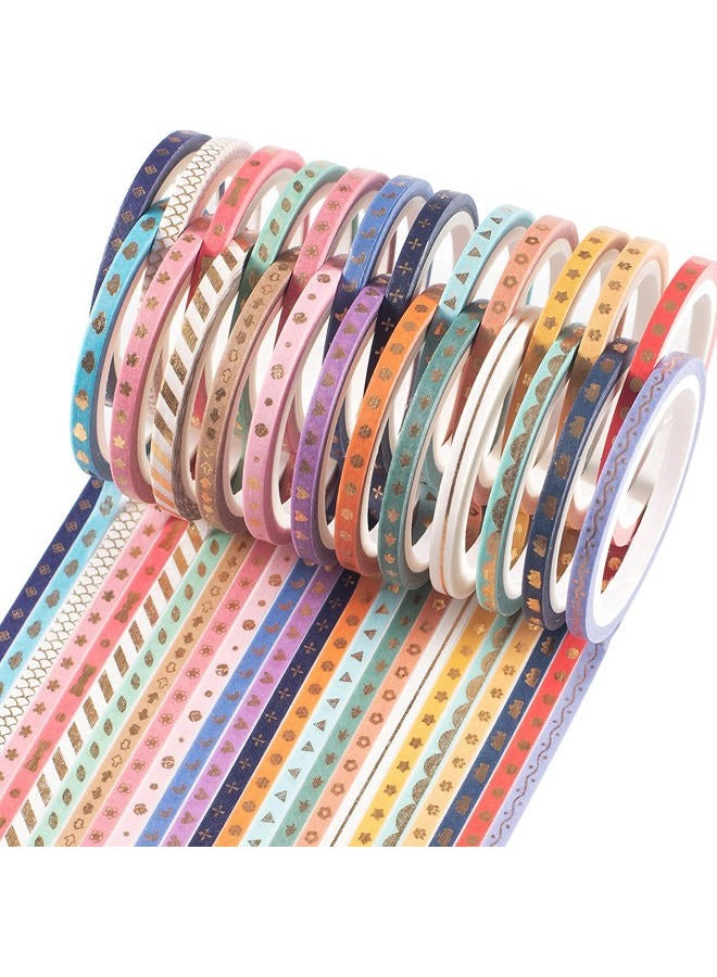 YUBX 24 Rolls Washi Tape Set,Foil Gold Skinny Decorative Masking Tape,3MM Wide Scrapbook Tape for DIY Craft Art Projects Bullet Journal Gift Wrapping ((Skinny 24) - Image 1