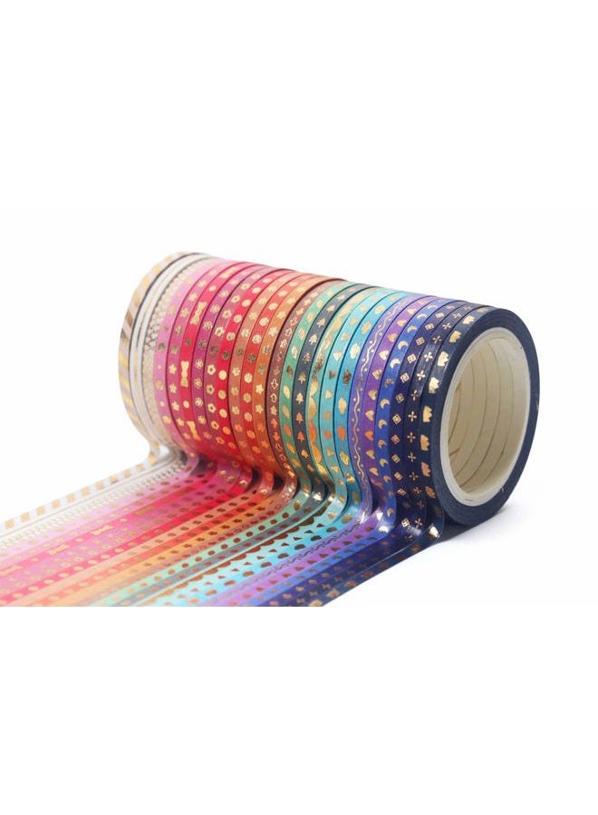YUBX 24 Rolls Washi Tape Set,Foil Gold Skinny Decorative Masking Tape,3MM Wide Scrapbook Tape for DIY Craft Art Projects Bullet Journal Gift Wrapping ((Skinny 24) - Image 5