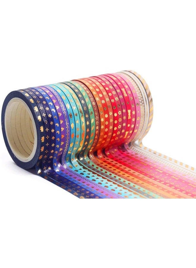 YUBX 24 Rolls Washi Tape Set,Foil Gold Skinny Decorative Masking Tape,3MM Wide Scrapbook Tape for DIY Craft Art Projects Bullet Journal Gift Wrapping ((Skinny 24) - Image 4