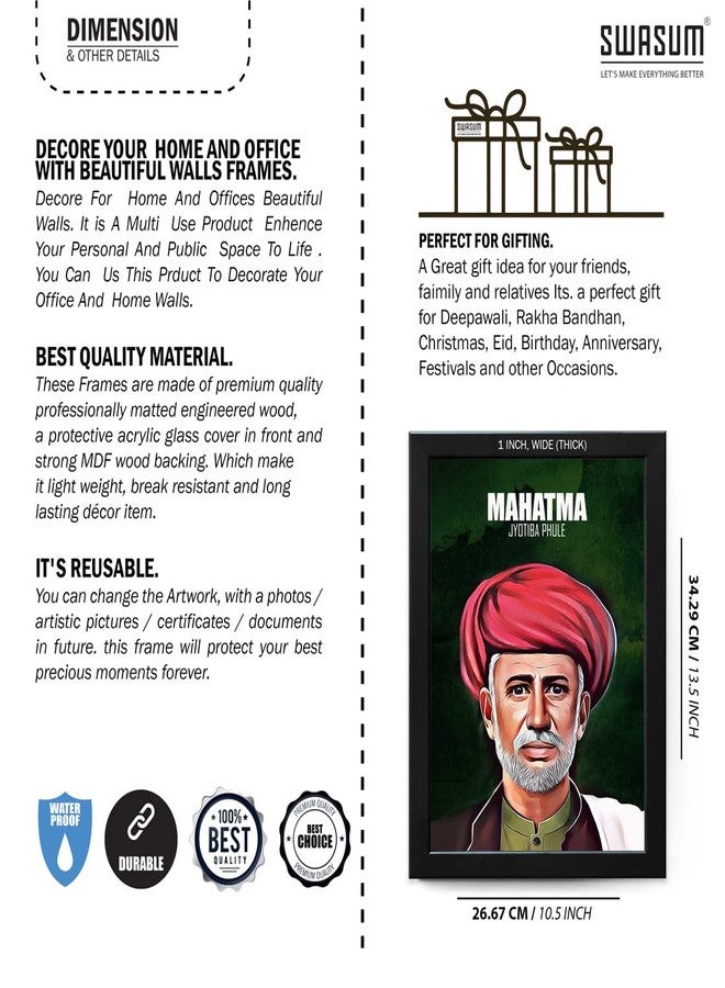 SWASUM Mahatma Jyotiba Phule Motivational and Inspirational Quote Poster with Frame, (WF-31) Wall Décor (13.5X10.5, INCH), Framed, Pack of 01 - Image 3