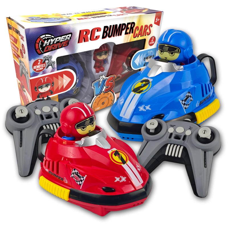 Hyper Drive Remote Control Bumper Car Race Set 24GHz RC Cars with Crash Action Lights Sounds Rechargeable Battery 2 Player Kids Racing Toy - Image 3