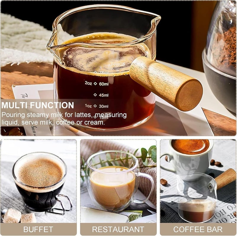 DAONPHARI Wooden Handle Espresso Glass Measuring Cup Measure Mugs | Precise Measurement | Elegant Wooden Handle | Multi-Purpose Use - Image 4