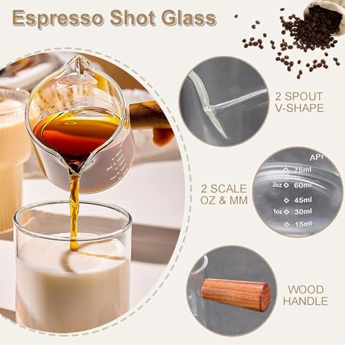 DAONPHARI Wooden Handle Espresso Glass Measuring Cup Measure Mugs | Precise Measurement | Elegant Wooden Handle | Multi-Purpose Use - Image 5