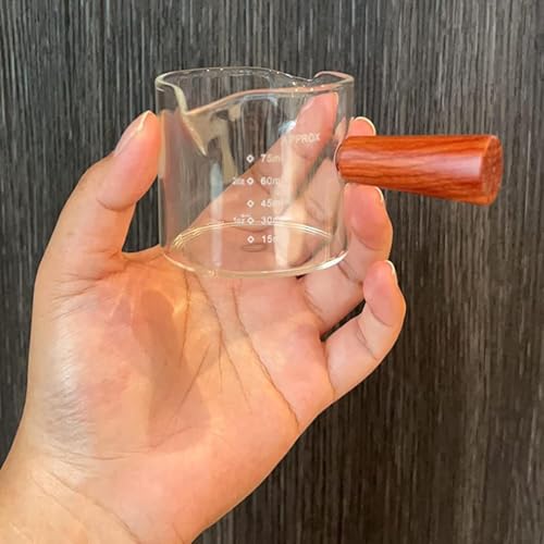 DAONPHARI Wooden Handle Espresso Glass Measuring Cup Measure Mugs | Precise Measurement | Elegant Wooden Handle | Multi-Purpose Use - Image 2