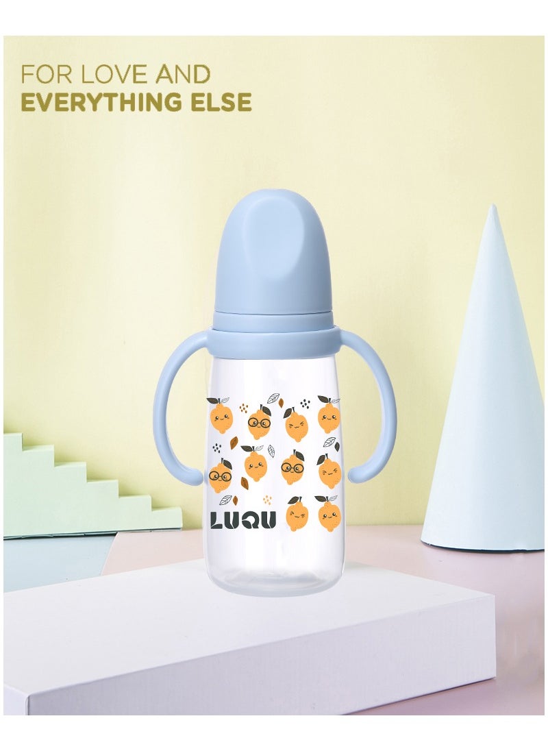 LuQu - LuQu PP Feeding Bottle with Handle and Anti-Colic Straw, 200ML,Nipple size- L, 6+ months. - Image 1