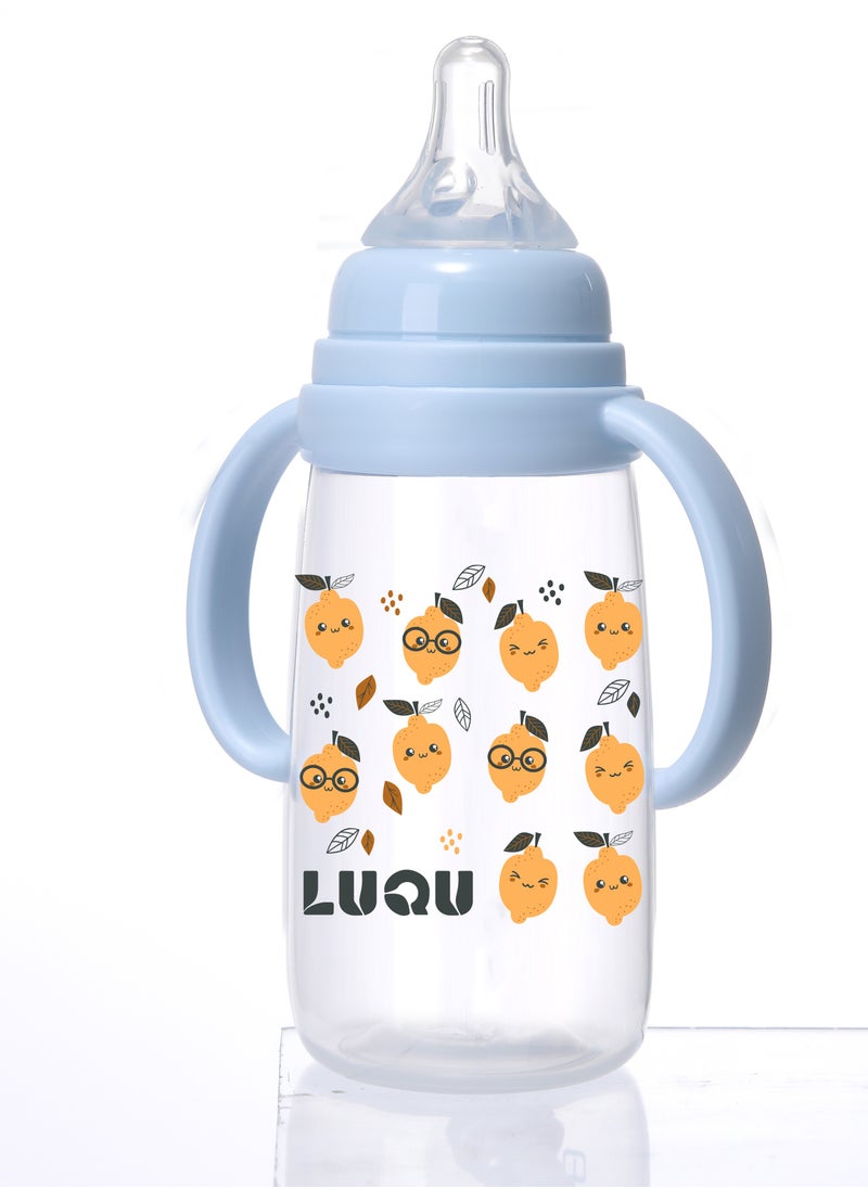 LuQu - LuQu PP Feeding Bottle with Handle and Anti-Colic Straw, 200ML,Nipple size- L, 6+ months. - Image 1