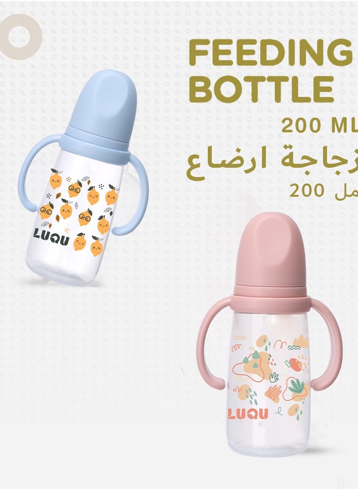 LuQu - LuQu PP Feeding Bottle with Handle and Anti-Colic Straw, 200ML,Nipple size- L, 6+ months. - Image 1
