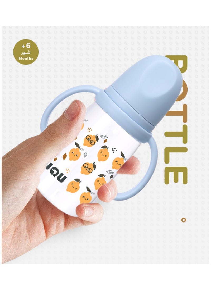 LuQu - LuQu PP Feeding Bottle with Handle and Anti-Colic Straw, 200ML,Nipple size- L, 6+ months. - Image 1