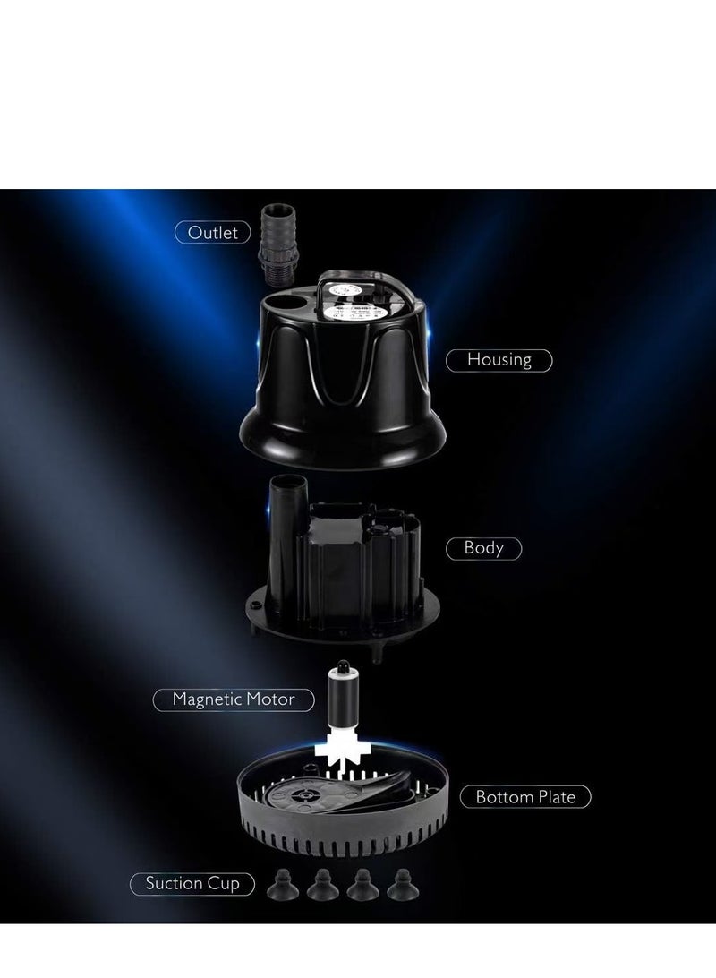 يوكا مضخة ماء غاطسة، 1500 لتر/ساعة، 40 واط، مضخة نافورة فائقة الهدوء، مضخة أكواريوم بسحب من القاع مع حماية من الاحتراق الجاف لمدة 48 ساعة، ارتفاع رفع 3 أمتار و3 فوهات لحوض السمك، البركة، الحوض، الحديقة - Image 4