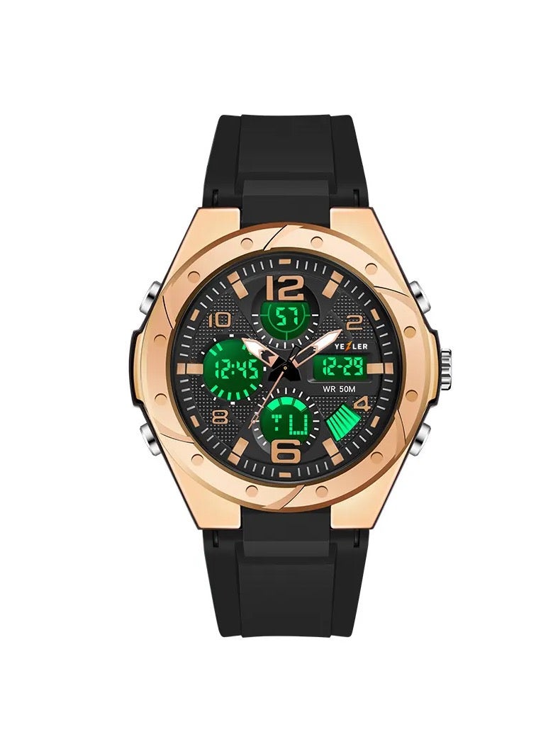 يزلر ساعة Yezler النسائية الرياضية الفاخرة المقاومة للماء - لون ذهبي، أنيقة، متينة، مضيئة، عالية الأداء، مثالية للياقة البدنية والاستخدام اليومي وأسلوب الحياة النشط - Image 1