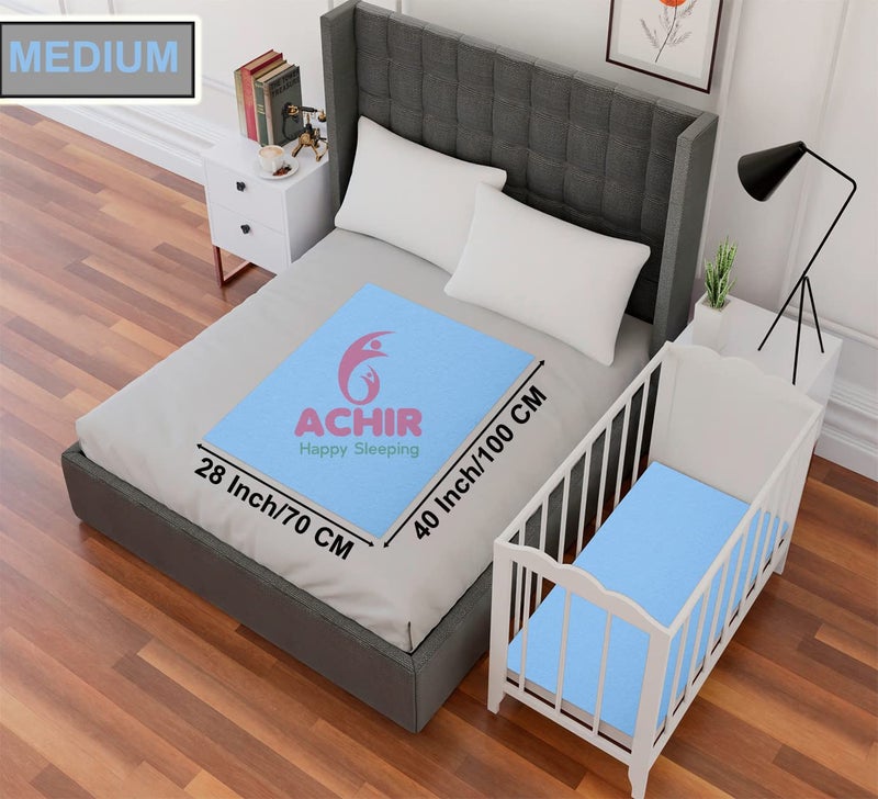 ACHIR Waterproof Cotton Dry Sheet/Bed Protector/Absorbent Mat Medium, 70 cm x 100 cm, Sky Blue - Image 2