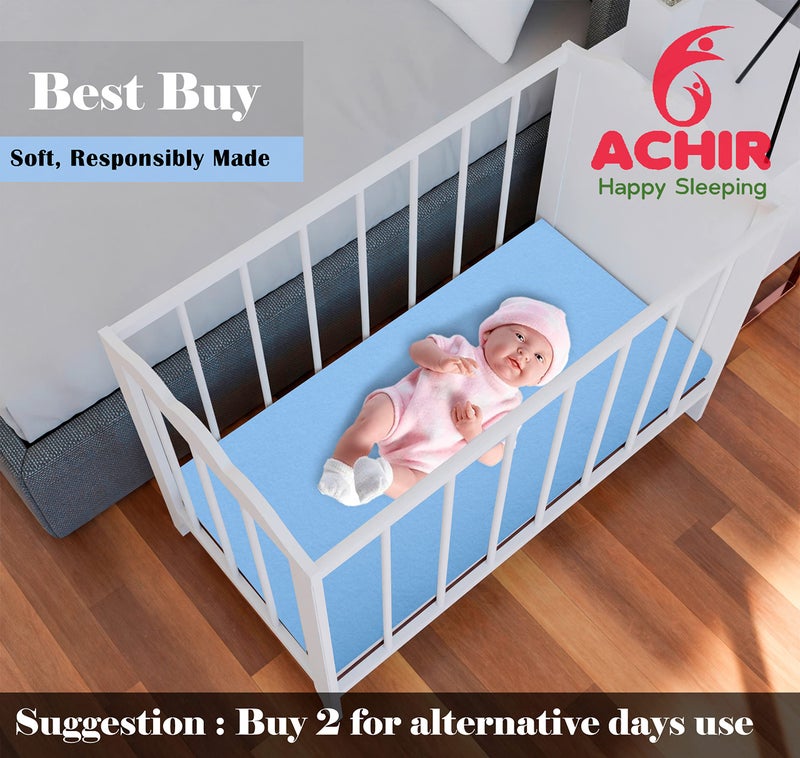 ACHIR Waterproof Cotton Dry Sheet/Bed Protector/Absorbent Mat Medium, 70 cm x 100 cm, Sky Blue - Image 3