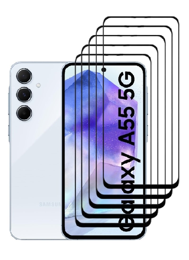 AINA 5 Pieces Tempered Glass Screen Protector 5D Designed For Samsung Galaxy A55 Full Glue Edge to Edge Full Screen Coverage And Bubble Free - Image 1