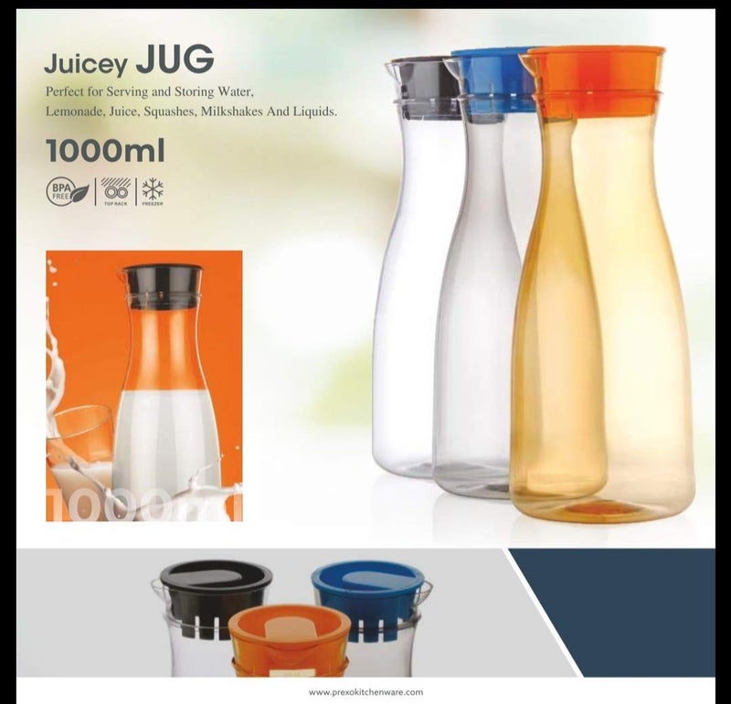 GLOWICK Glowick 1 Liter Plastic Water Juicy Jug Bottle Transparent Water Juice Milk Soft Drinks Cocktails Juicy Jug Bottl for Kitchen Office Party Restaurant Juicy Jug Without Handle 1Pcs - Image 3