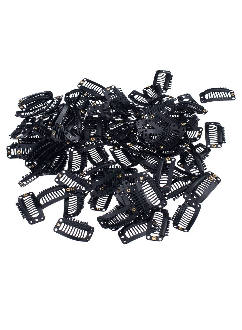 إستيل 100 قطعة على شكل حرف U مشابك إطباق معدنية إضافية لتمديد الشعر هيربيسي لتقوم بها بنفسك مشط خاطف مقاطع شعر مستعار مع مطاط أبيض 9 أسنان 6 ثقوب أسود - Image 3