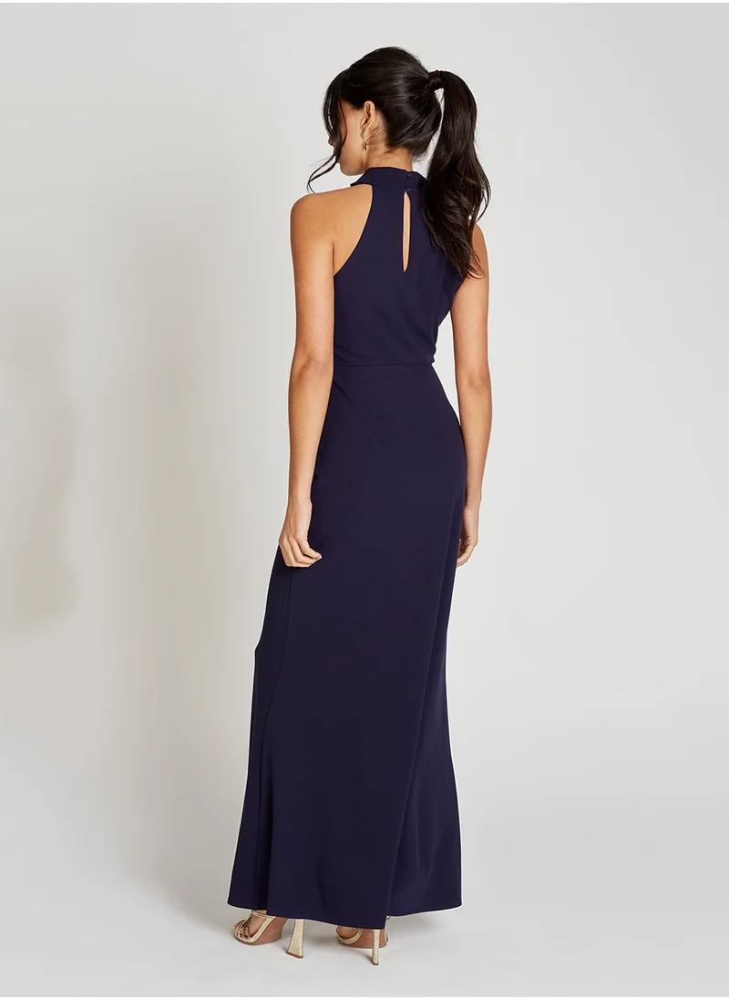 Little Mistress Drape High Neck Sleeveless Maxi Dress