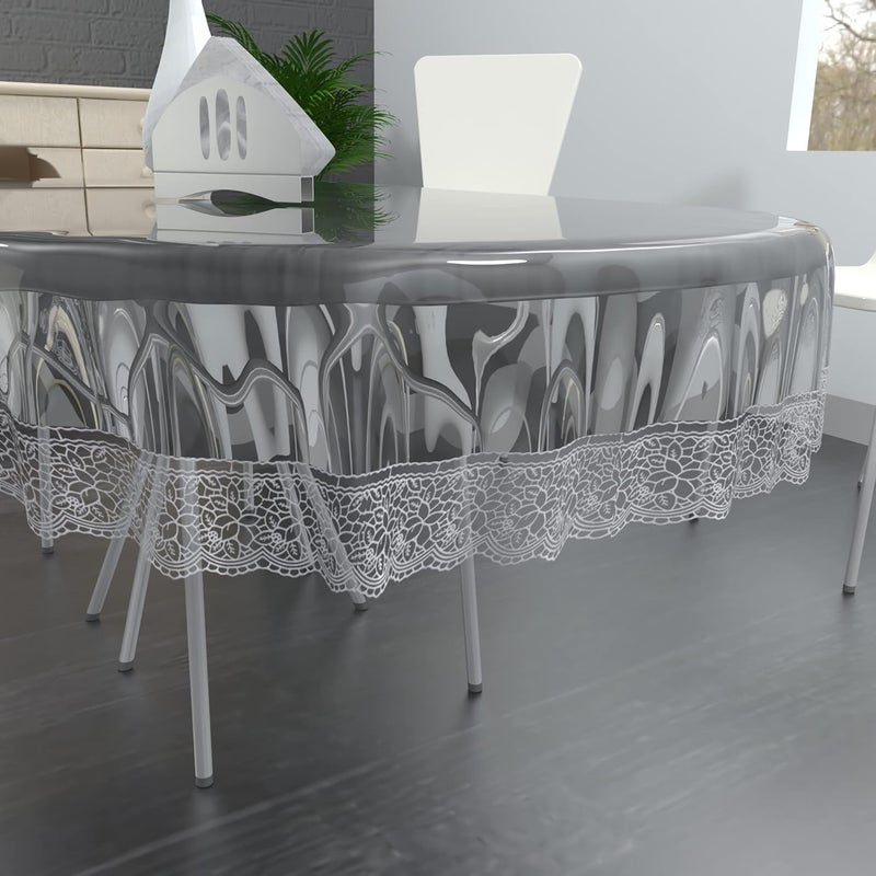 MONKDECOR Classic PVC Transparent 8 Seater Oval Dining Table Cover with Silver LACE SIZE60X90 INCHES Oval - Image 2