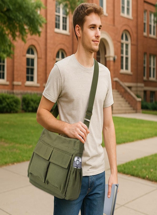 VODIU Canvas Messenger Bag Large Hobo Crossbody bags for Women,Men, Shoulder Tote Handbags with Laptop pocket Green - Image 3