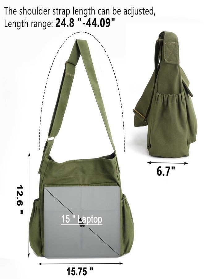 VODIU Canvas Messenger Bag Large Hobo Crossbody bags for Women,Men, Shoulder Tote Handbags with Laptop pocket Green - Image 5