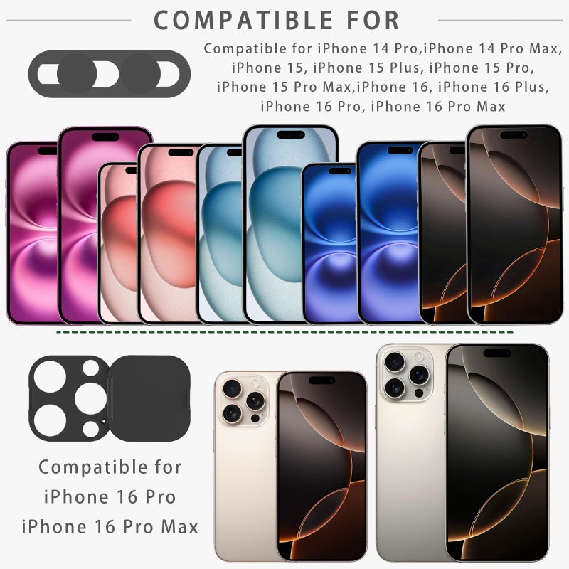EYSOFT Privacy Cover Compatible for iPhone 16 Pro/16 Pro Max with Front Camera Cover,Protect Privacy and Security,Open/Close Face Recogition Anti-Spy Camera Cover, Easy-Adhesive Design-2Pack Black - Image 4