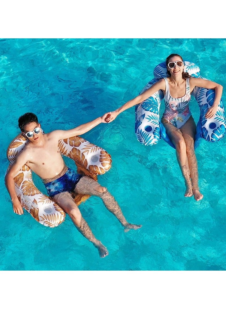 Generic Inflatable Pool Floats Chair for Adult with Cup Holder & Backrest, Blow Up Lounge Chair Pool Noodle Float for Adults Beach Vocation Essential Swim Pool Floatie Party Summer Beach Lake Water Fun  - Image 1