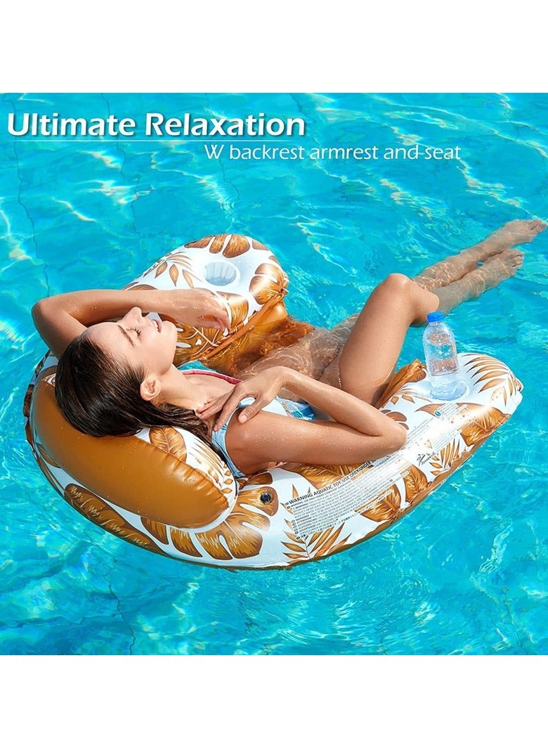 Generic Inflatable Pool Floats Chair for Adult with Cup Holder & Backrest, Blow Up Lounge Chair Pool Noodle Float for Adults Beach Vocation Essential Swim Pool Floatie Party Summer Beach Lake Water Fun  - Image 2