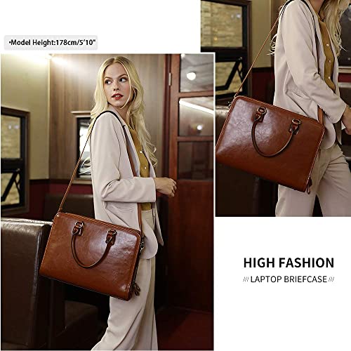 Kattee Genuine Leather Briefcase for Women, Large Capacity Laptop Bag with Luggage Tag - Image 2