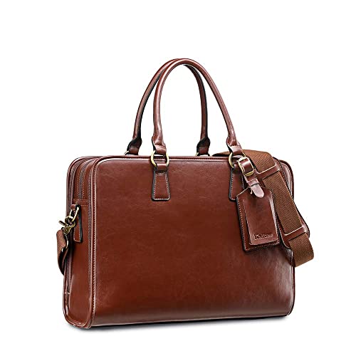 Kattee Genuine Leather Briefcase for Women, Large Capacity Laptop Bag with Luggage Tag - Image 1