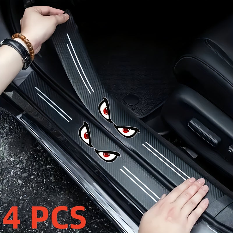 4pcs Car Threshold Protection Strip Anti Slip Durable Red Eye Design Easy Install Fit All Vehicles - Image 1