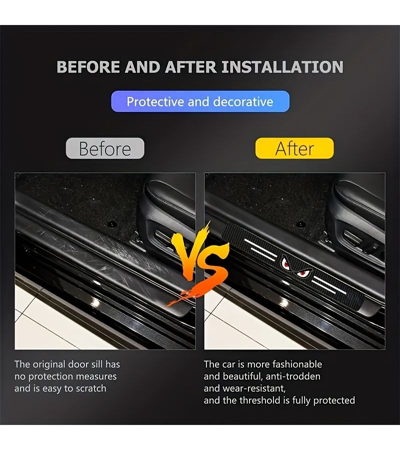 4pcs Car Threshold Protection Strip Anti Slip Durable Red Eye Design Easy Install Fit All Vehicles - Image 5