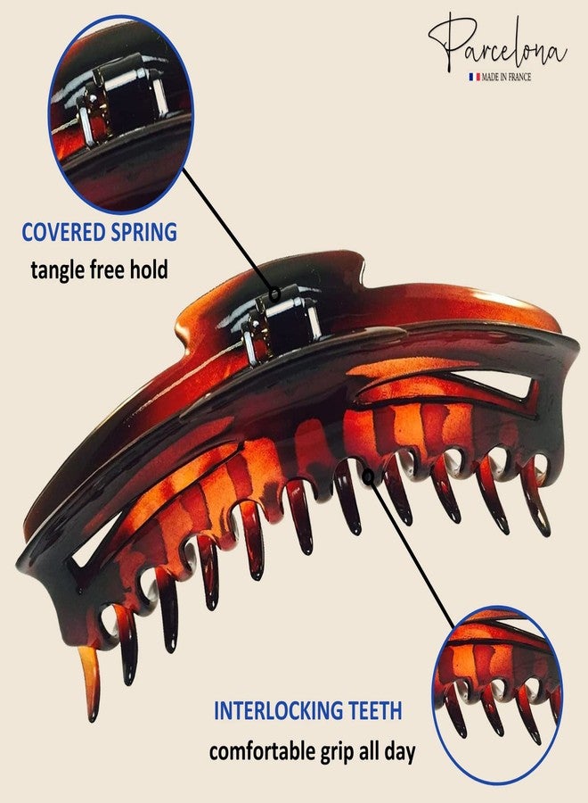 Parcelona French Bend Narrow Large Jumbo 6" Tortoise Shell Cellulose No Slip Grip Covered Spring Jaw Hair Claw Clip Clamp for Women Girls Durable Paris Hair Accessories, Made in France (Shell) - Image 3