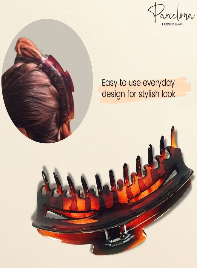 Parcelona French Bend Narrow Large Jumbo 6" Tortoise Shell Cellulose No Slip Grip Covered Spring Jaw Hair Claw Clip Clamp for Women Girls Durable Paris Hair Accessories, Made in France (Shell) - Image 4