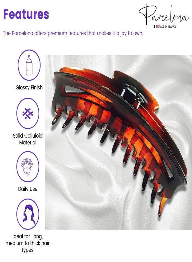 Parcelona French Bend Narrow Large Jumbo 6" Tortoise Shell Cellulose No Slip Grip Covered Spring Jaw Hair Claw Clip Clamp for Women Girls Durable Paris Hair Accessories, Made in France (Shell) - Image 2